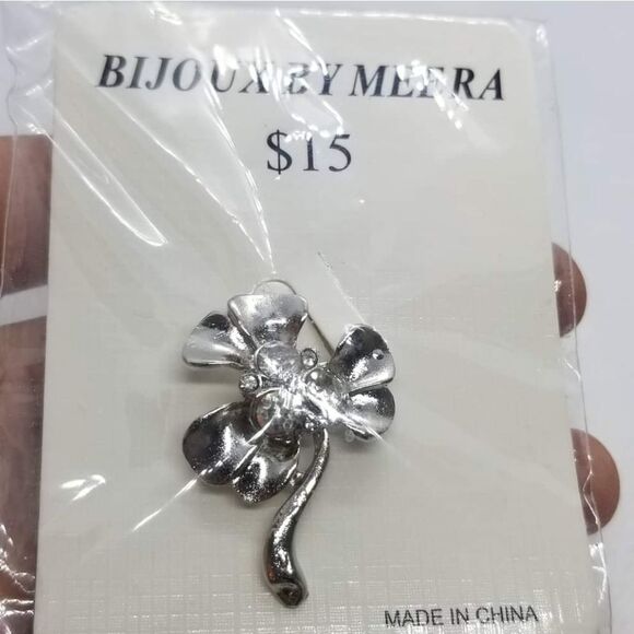 Bjoux 3 leaf clover silver brooch pin nwt good luck charm - Picture 1 of 2